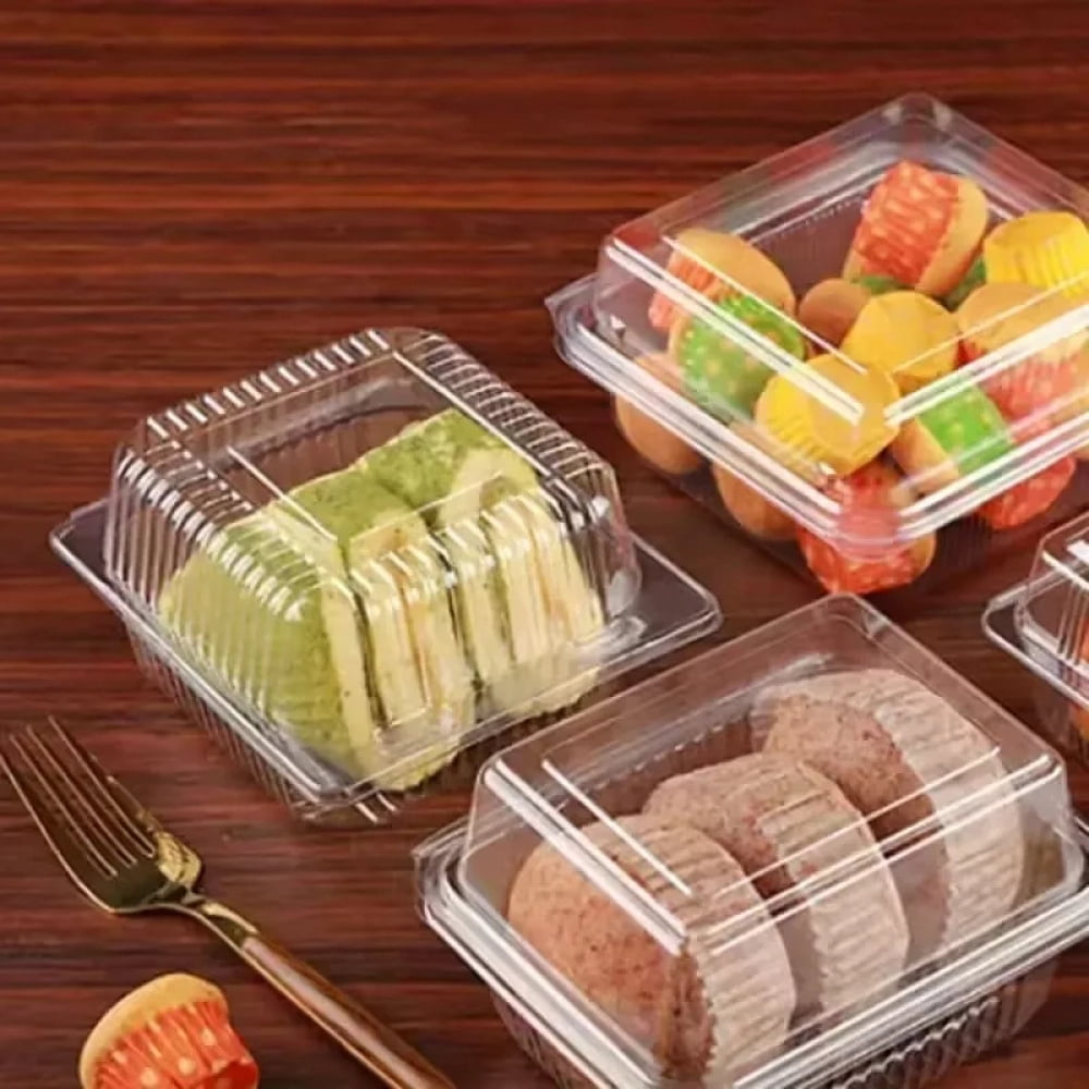 50PCS Disposable Plastic Square Box Cake Slice Boxes with Lid Square Cheesecake Sandwich Bakery Party Wedding Supplies
