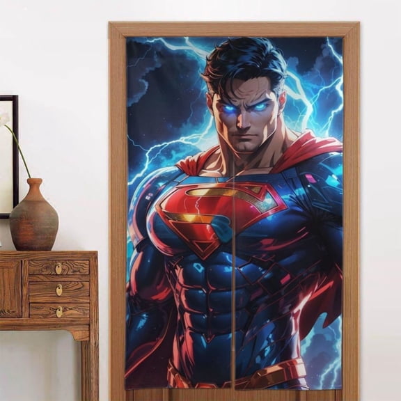 Superman Doorway Curtain Cute Blackout Windproof Window Door Curtain Tapestry Colorful Room Privacy Divider Curtains Home Decoration 2 Panels 34"x56"