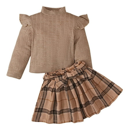 

Xiulive Children S Spring And Autumn Long Sleeve Solid Color Round Neck Blouse + Plaid Skirt Two Piece Children S Suit Kids Classic Fit Clothes set