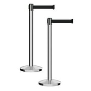 Chrome Crowd Control Stanchion Retractable Belt Barrier with 7.5 Ft Black Belt (Set of 2)- MLine 630