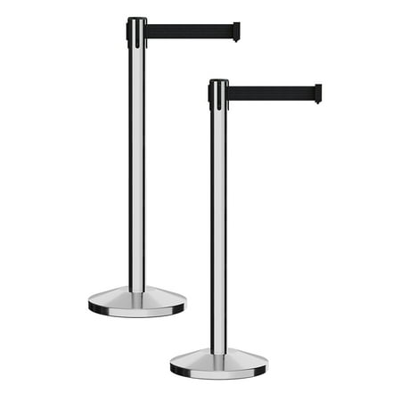Chrome Crowd Control Stanchion Retractable Belt Barrier with 7.5 Ft Black Belt (Set of 2)- MLine 630