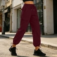thumbnail image 4 of Cagogo Women's Cargo Pants with Pockets Drawstring Casual Loose Long Tapered Pants Streetwear Solid Trousers for Party Office Travel, Wine S, 4 of 6