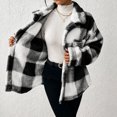 thumbnail image 5 of Plaid Jackets for Womens Fleece Fashion Casual Button Turndown Collar Long Sleeve Plus Size Jacket Coat, 5 of 8