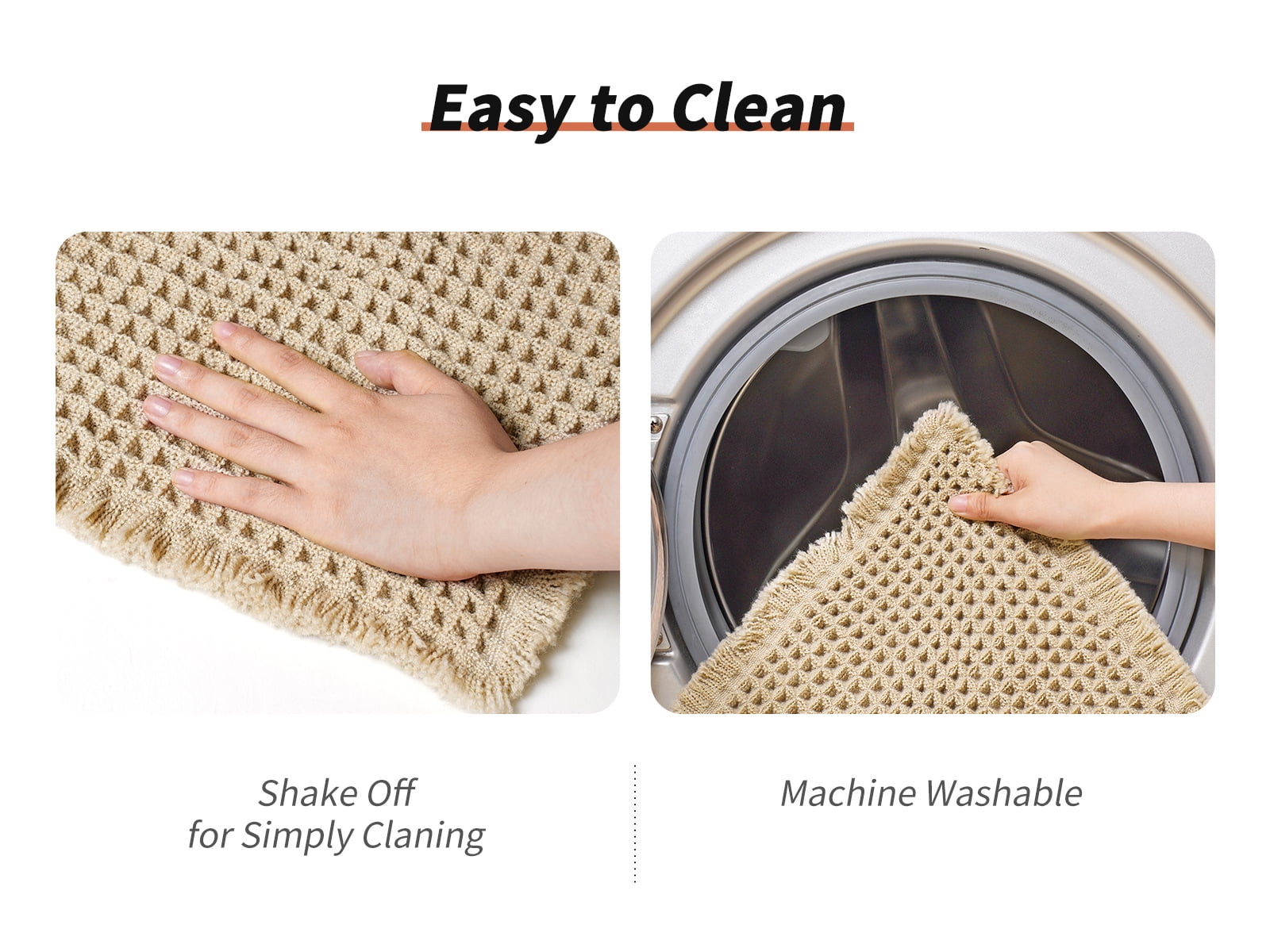 Upgraded Waffle Bath Mat, Super Absorbent Non Slip Bath Mats for Bathroom Floor, Machine Washable Bathroom Rugs with Tassels, Rubber Backed Bathroom Mats, Ultra Soft, 17" x 24", Khaki