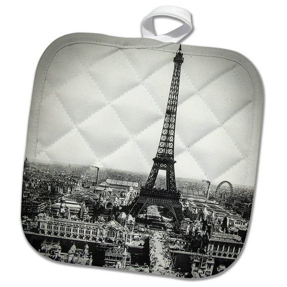 3dRose, Vintage Magic Lantern Slide Eiffel Tower Paris France 1889, 8x8 Potholder