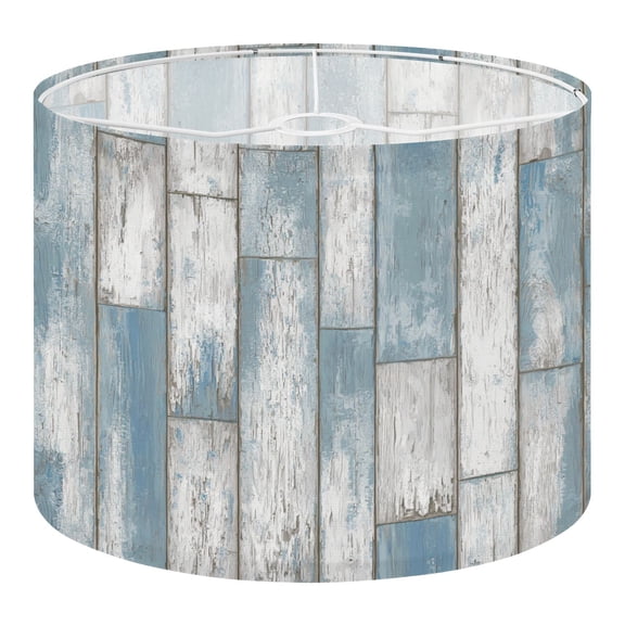 Linen Drum Lamp Shades Distressed Blue White Wooden Plank Wall Texture Rustic 13" x 13" x 10" Lampshade for Table Lamps Floor Lamps Lamp Shade Replacement Easy Assembly Required
