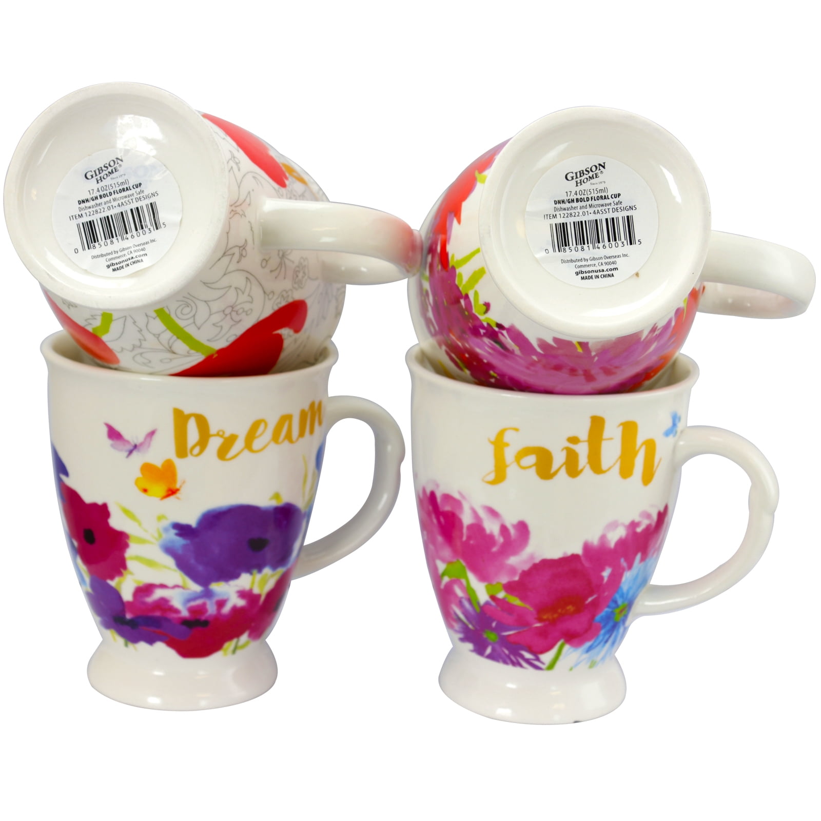 Gibson Home 17.4 oz Cup Set, Set of 4 Assorted Designs