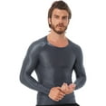 thumbnail image 3 of YiZYiF Mens Glossy O Neck Long Sleeve T-Shirt Solid Color Slim Fit Tops for Yoga Workout A Grey XL, 3 of 6