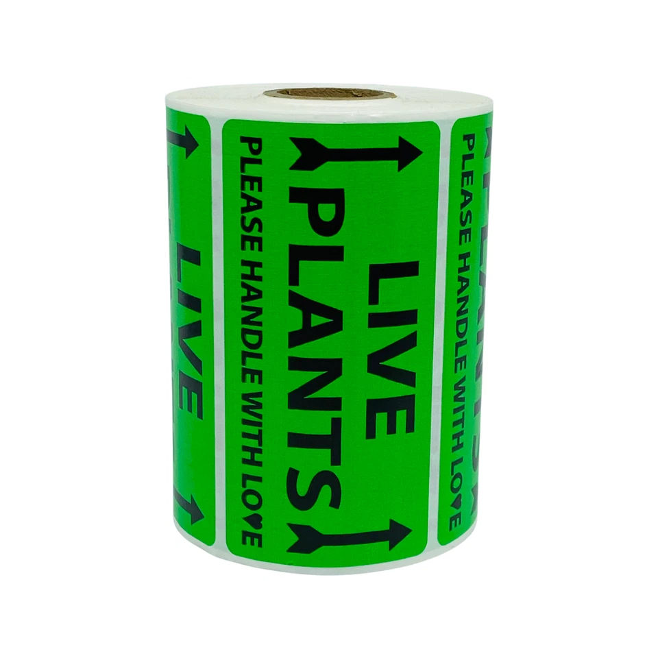 BUTTERFLY- Live Plants With Arrow Green 4"X 2" Large Adhesive Stickers 1 Roll Of 300 Labels