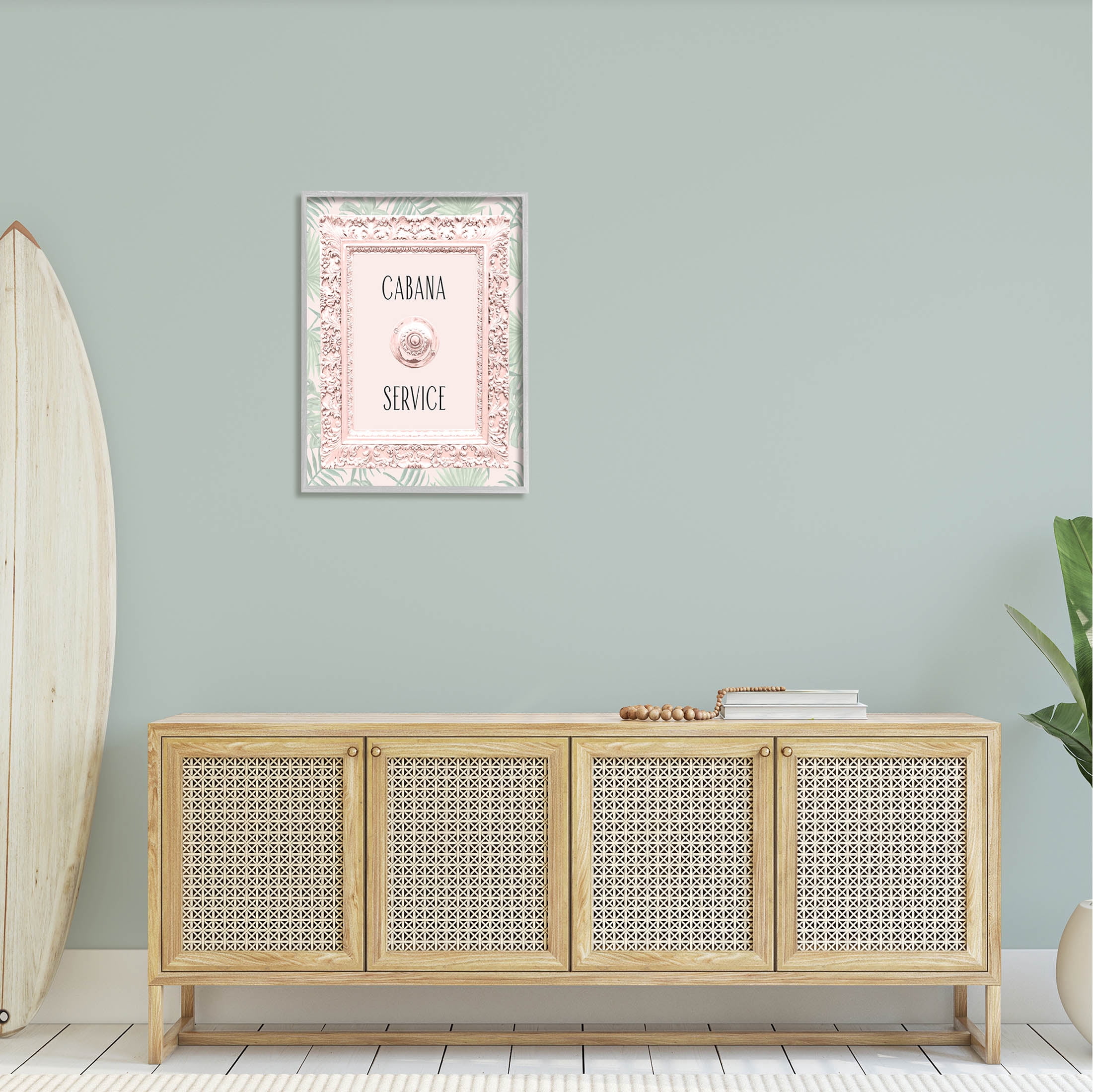 Stupell Industries Cabana Service Tropical Leaves Graphic Art Gray Framed Art Print Wall Art, Design by Lil' Rue