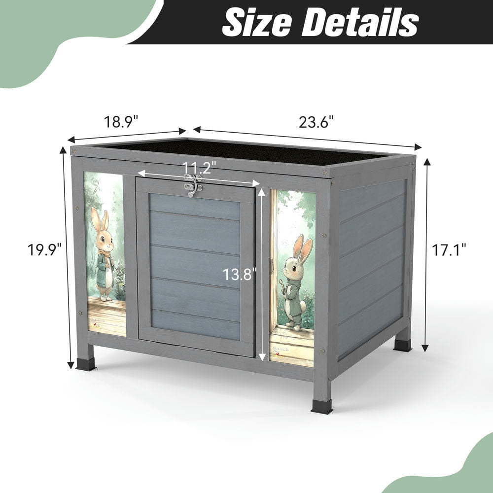 GVN Rabbit Coop, Rabbit House, Duck Rabbit Cage,Small Outdoor Wooden Rabbit Hutch with Lockable Door & Weatherproof Roof, Openable Top, Gray