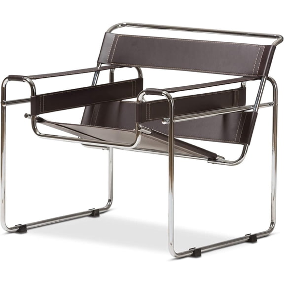 Baxton Studio Jericho Brown Leather Mid-Century Modern Accent Chair