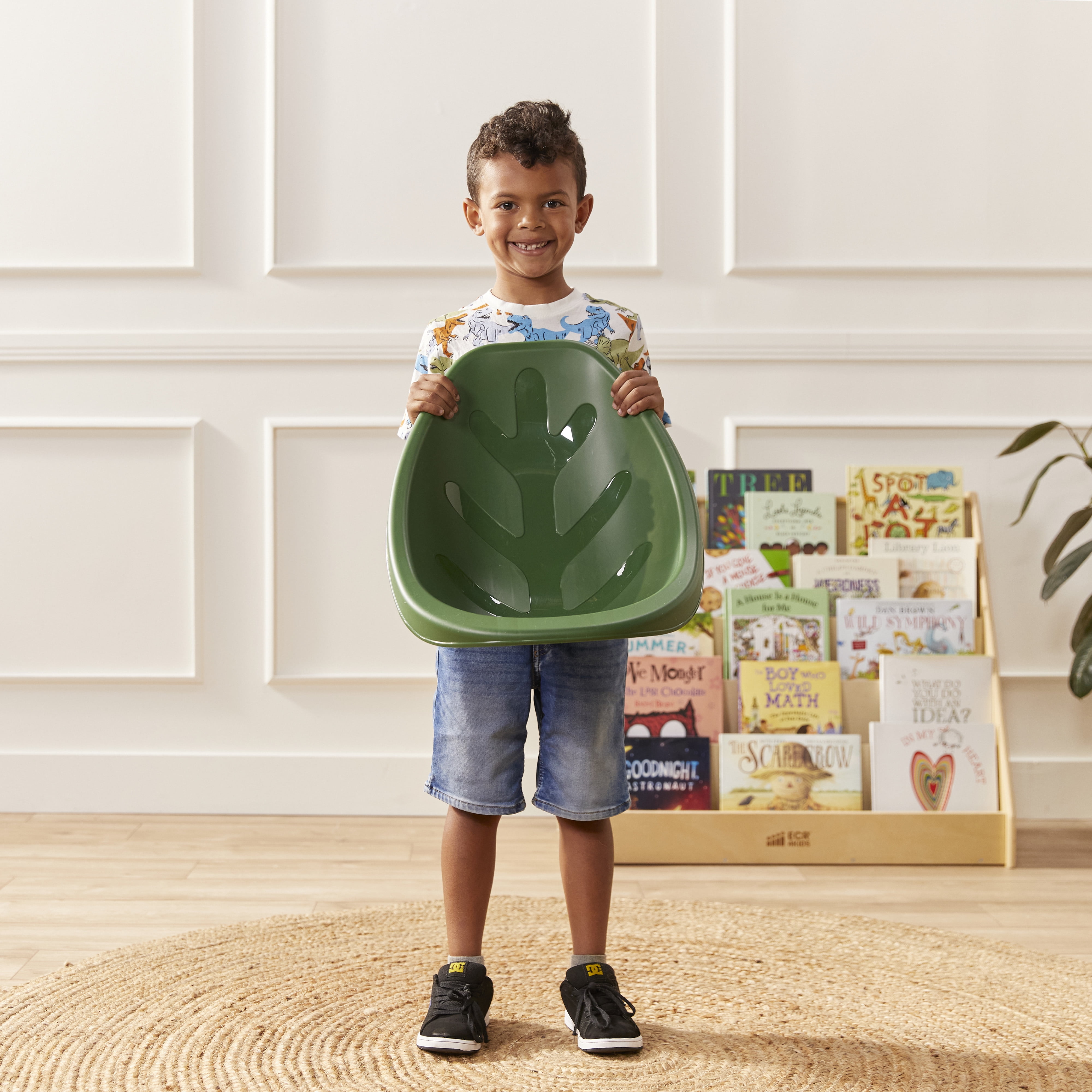 ECR4Kids Plastic Leaf Scoop Floor Rocker Seat, Classroom Furniture, Earthtone, 6-Piece