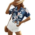 thumbnail image 4 of VILOVE Women Hawaii Shirts Soft Cool Tropic Floral Print Lapel V Neck Summer Cardigan Short Sleeve Button Up T-Shirt, 4 of 8
