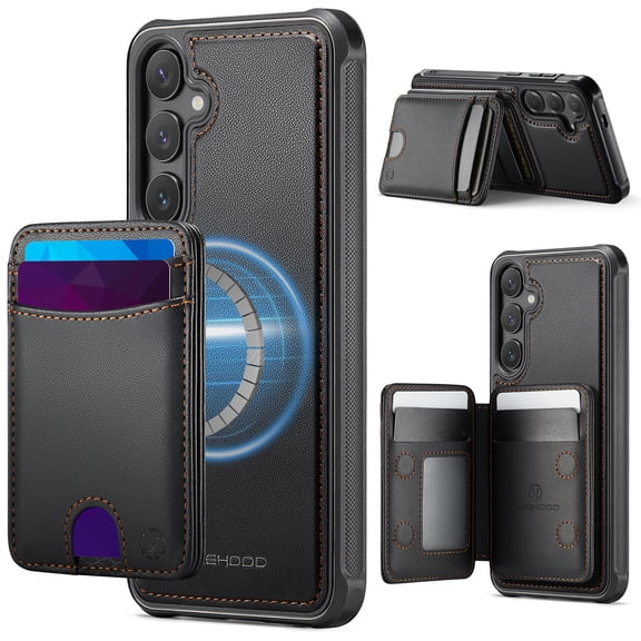 TECH CIRCLE for Samsung Galaxy S24 Plus/S24 Detachable 2-in-1 Magnetic PU Leather Wallet Case with Cash & Credit Card Slots Compatible with MagSafe Anti-Scratch Shockproof PC TPU Cover,Black
