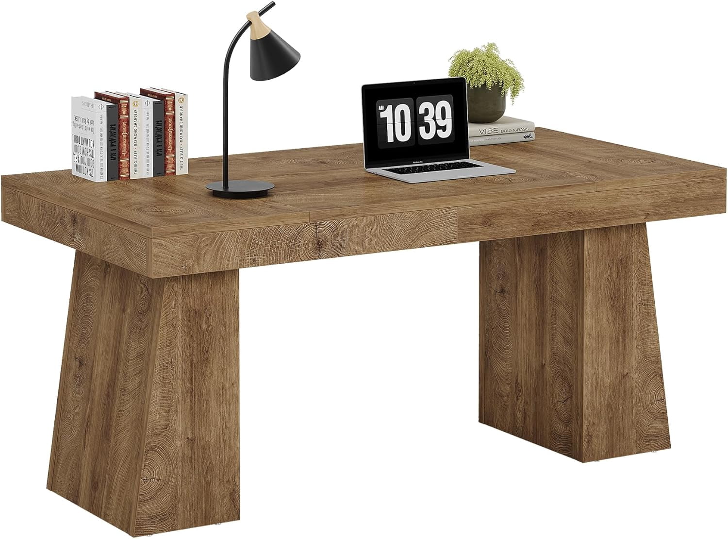 Tribesigns 55" Executive Desk, Mid-Century Home Office Desk with Double Trapezoid Base, Versatile Workstation Desk or Small Conference Table, Natural