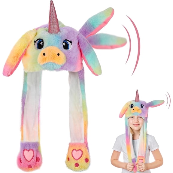 Hifot Unicorn Hat with Moving Ears, Plush Multicolor, One Size Fits All, 0.62 lb