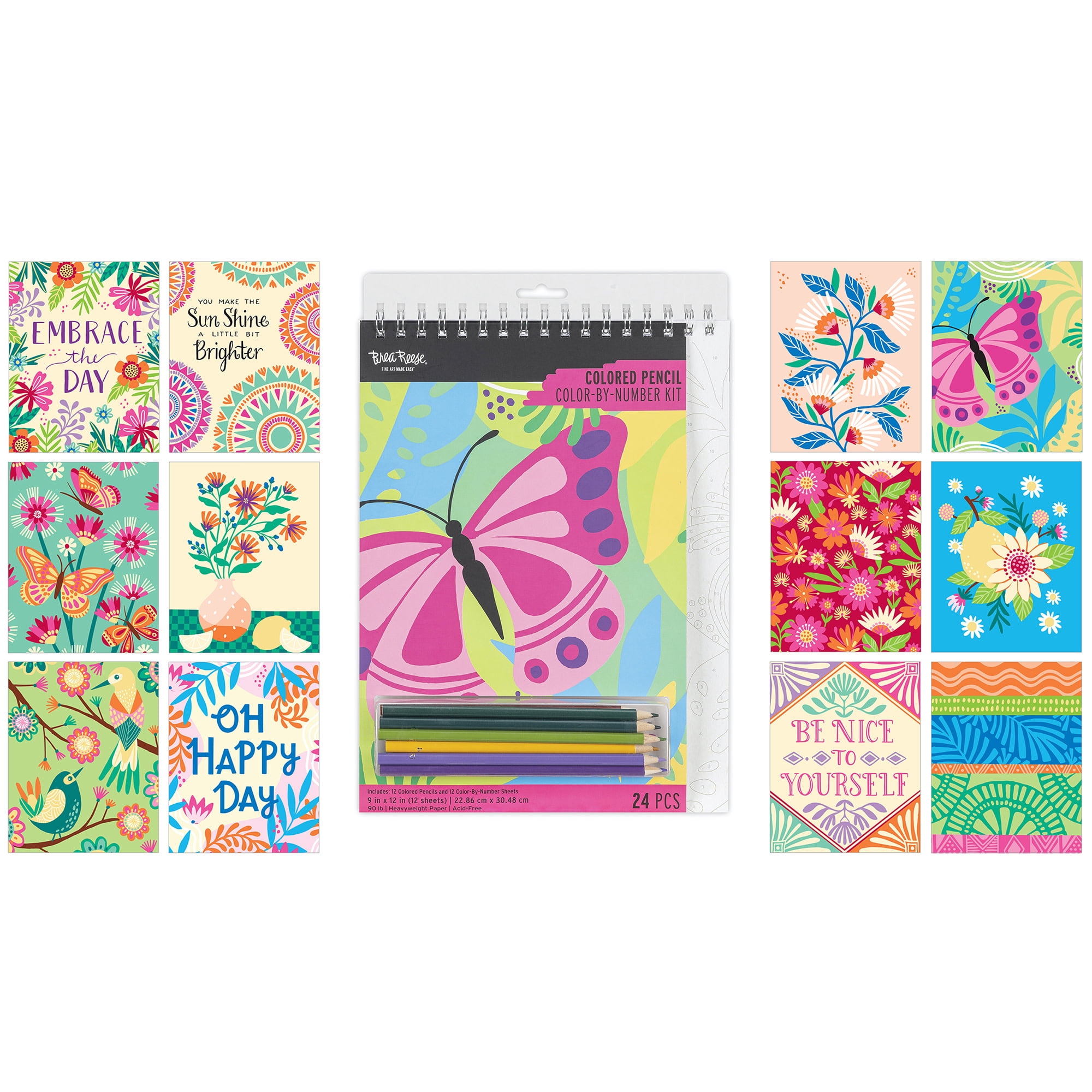 Brea Reese: Colored Pencil: Color-by-Number Kit - Butterfly - 12 Inspirational Nature Designs, Vibrant Pencils Guided Art, 9x12" Pages, Adult Art Pad