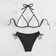 thumbnail image 3 of Traje de baño de 2 piezas para mujer, trajes de baño para mujer, conjunto de traje de baño casual de color liso con abertura y cordones para mujer, 3 of 4