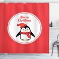 thumbnail image 1 of Ambesonne Christmas Shower Curtain, Happy Merry Penguin Round, 69"Wx84"L, Dark Coral and White, 1 of 3