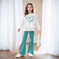 thumbnail image 4 of CPNG Girls Casual Outfits Heart Butterfly Print Long Sleeve Crewneck Sweatshirt and Flare Pants 2 Piece Set Kids Casual Daily Streetwear Set, 4 of 6