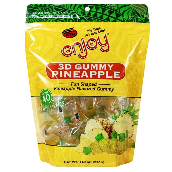 Enjoy 3D Gummy Pineapple Fun Pak (11.3 oz), Contains No Allergens, Resealable Bag, Gummy Candy
