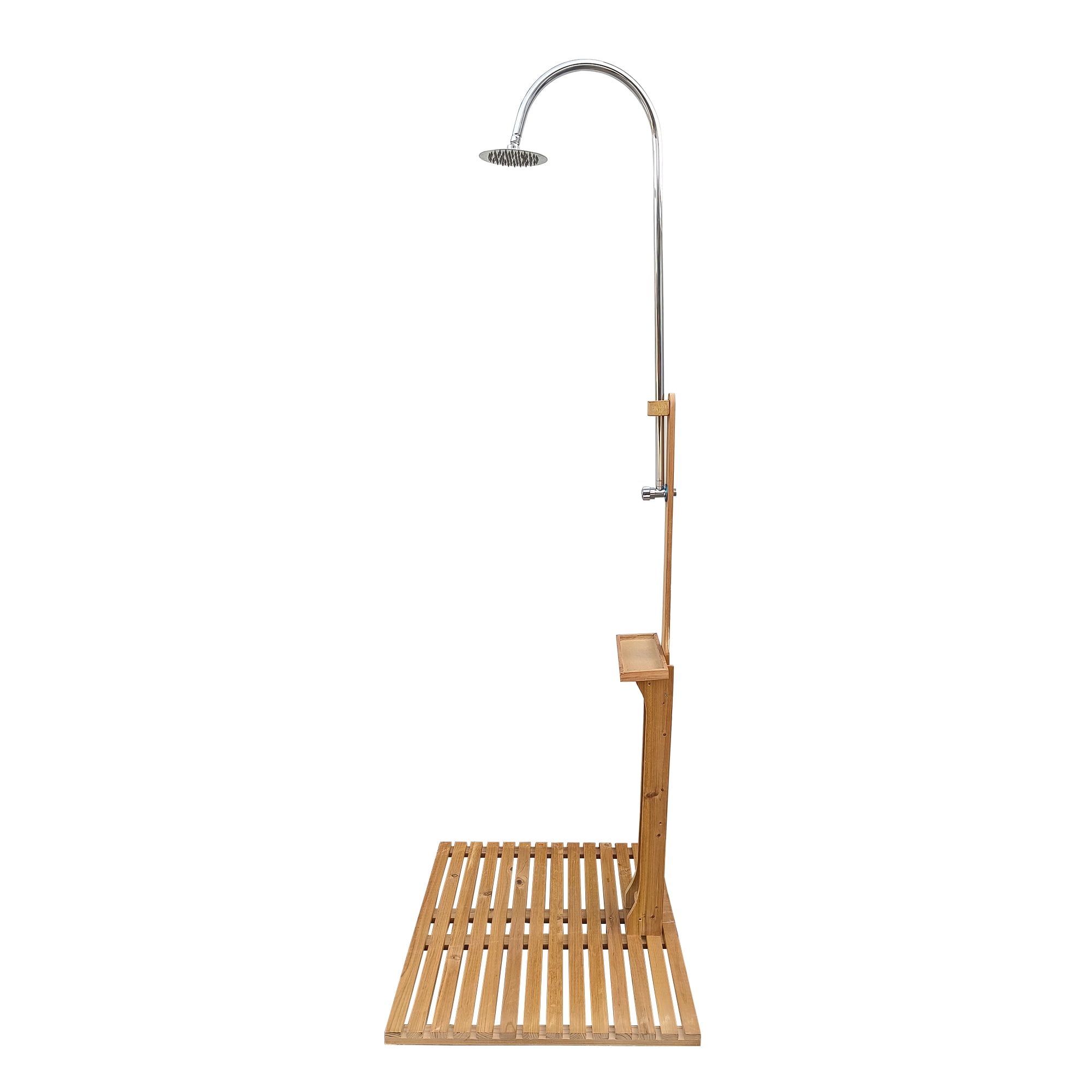 Outdoor Pool Shower Station, Whole Set Wooden Shower Booth with Base Board for Pool Patio Terrace, Teak