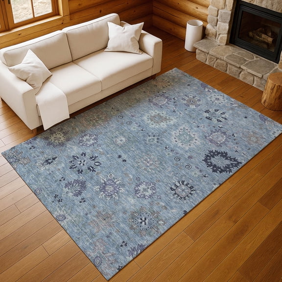 Addison Rugs Chantille Indoor/Outdoor Transitional Damask Denim Machine Washable Rectangle Rug, 10' x 14'