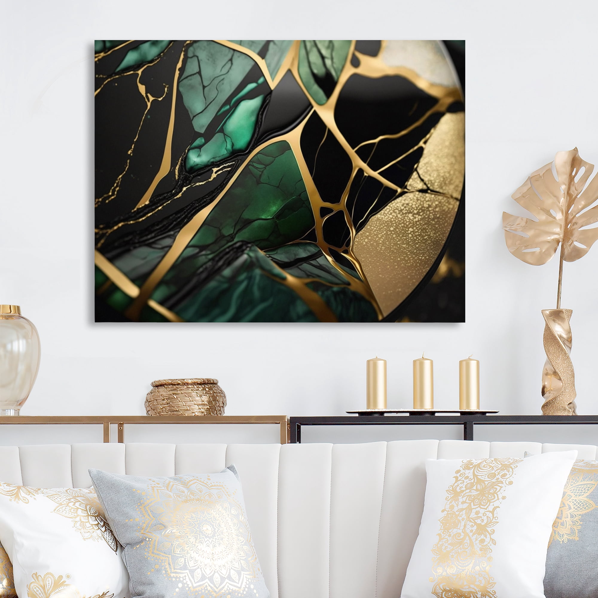 Designart Abstract Geode Green III Canvas Wall Art