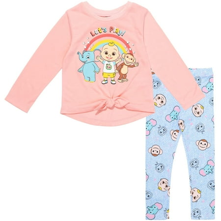 

CoComelon JJ Toddler Girls Knotted Pullover T-Shirt Legging Set Pink/Blue 2T