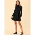 thumbnail image 2 of Vestido camisero de manga larga con botones y cuello vuelto floral bordado para mujer Negro S, 2 of 5