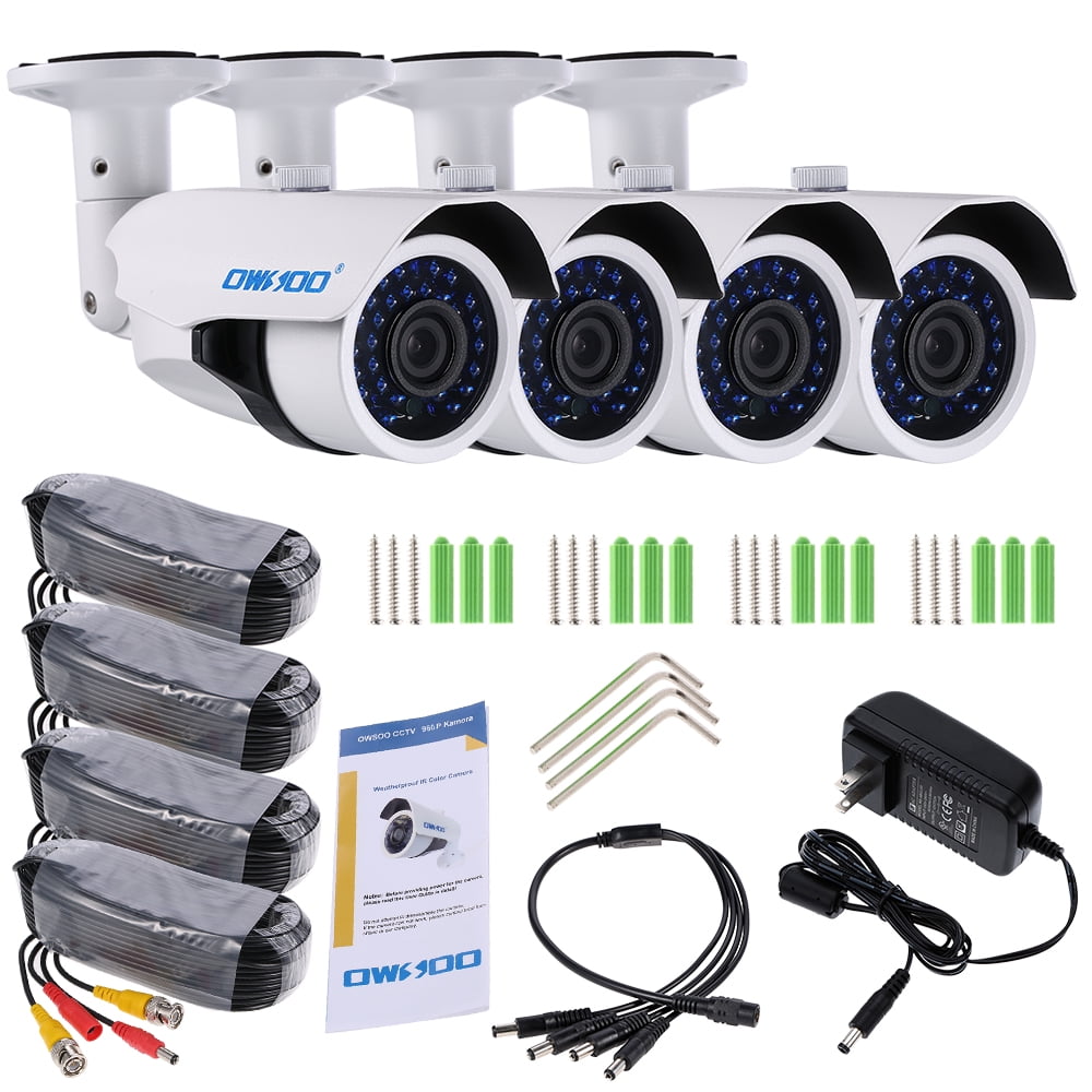 OWSOO AHD 4*720P 1500TVL Waterproof CCTV Camera 4*60ft Cable Kit Night View F7M7