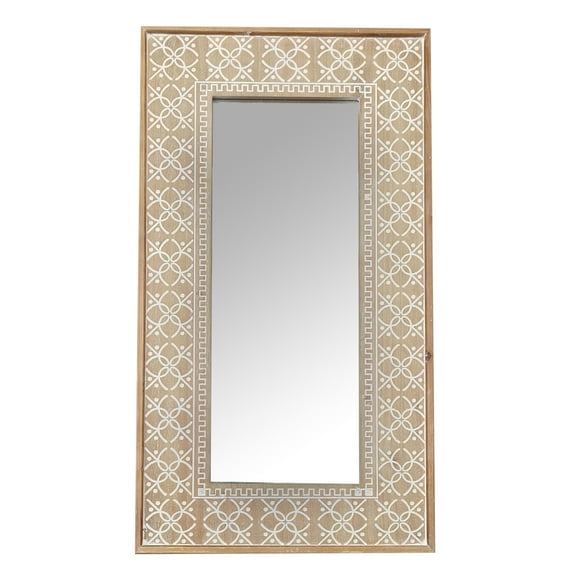 Parisloft Rectangle Wood Wall Mirror with Floral Pattern, Farmhouse Rustic Wood Wall Mirror for Living room, Entry, Bathroom, Bedroom, Brown, 22 x 39.75 inches