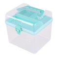 thumbnail image 1 of Clear Storage Box with Removable 3 Compartments Tray Double Layers Portable Handle Multipurpose Toys, 1 of 5