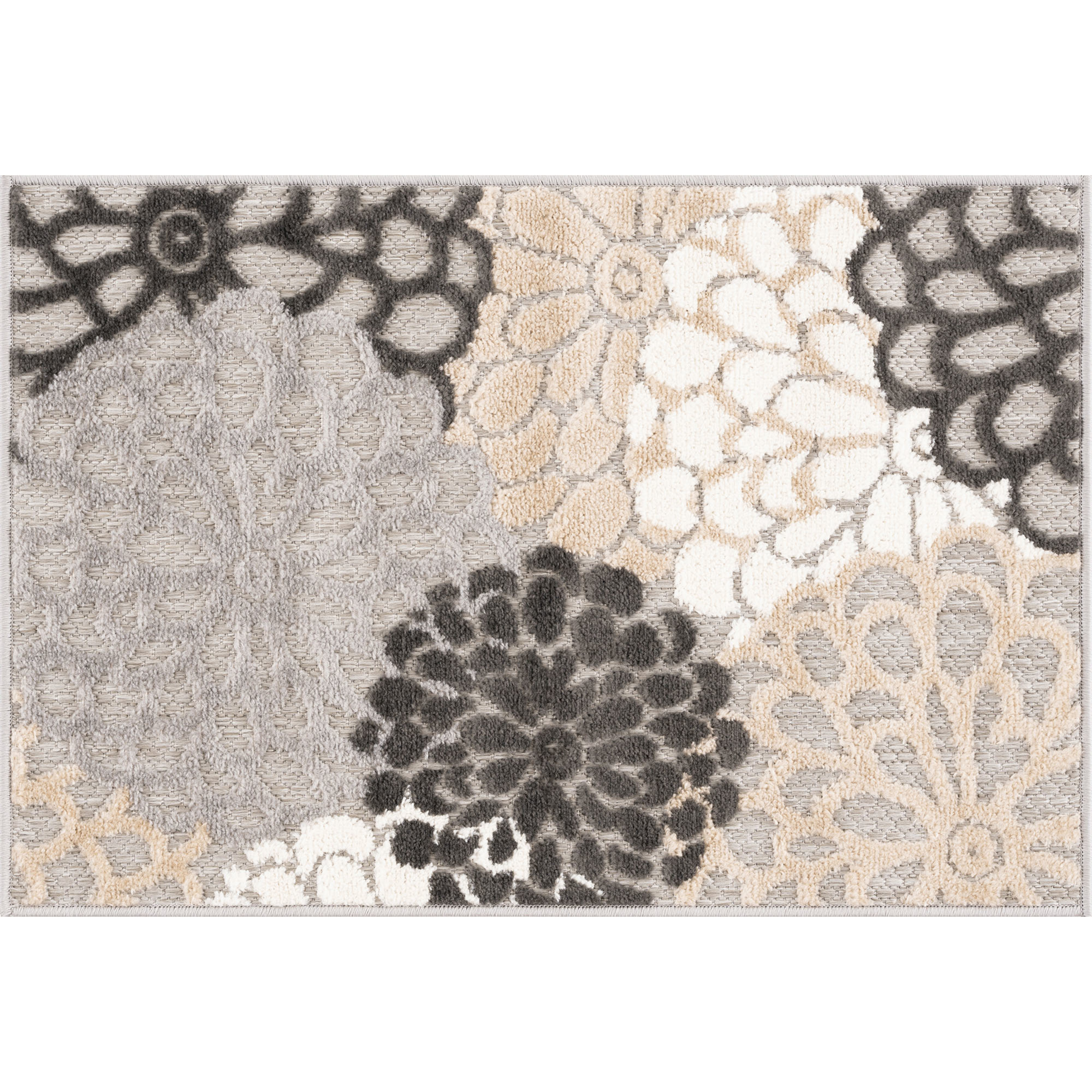 Oasis Modern Floral Beige and Cream Polypropylene Indoor Outdoor Area Rug, 2'x3' Rectangle