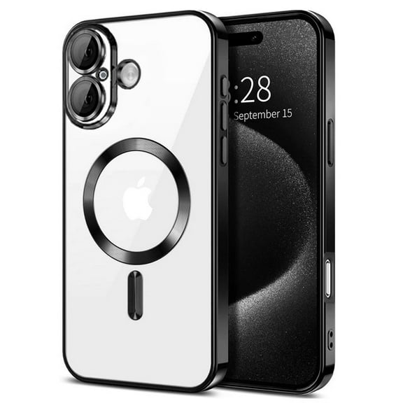Magnetic Metallic Border TPU Case for iPhone 17 with Tempered Glass Screen Protector - Black