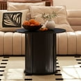 thumbnail image 5 of Round Coffee Table Boho Wood Circle Side Table with Hidden Storage & Sliding Door (Black), 5 of 7