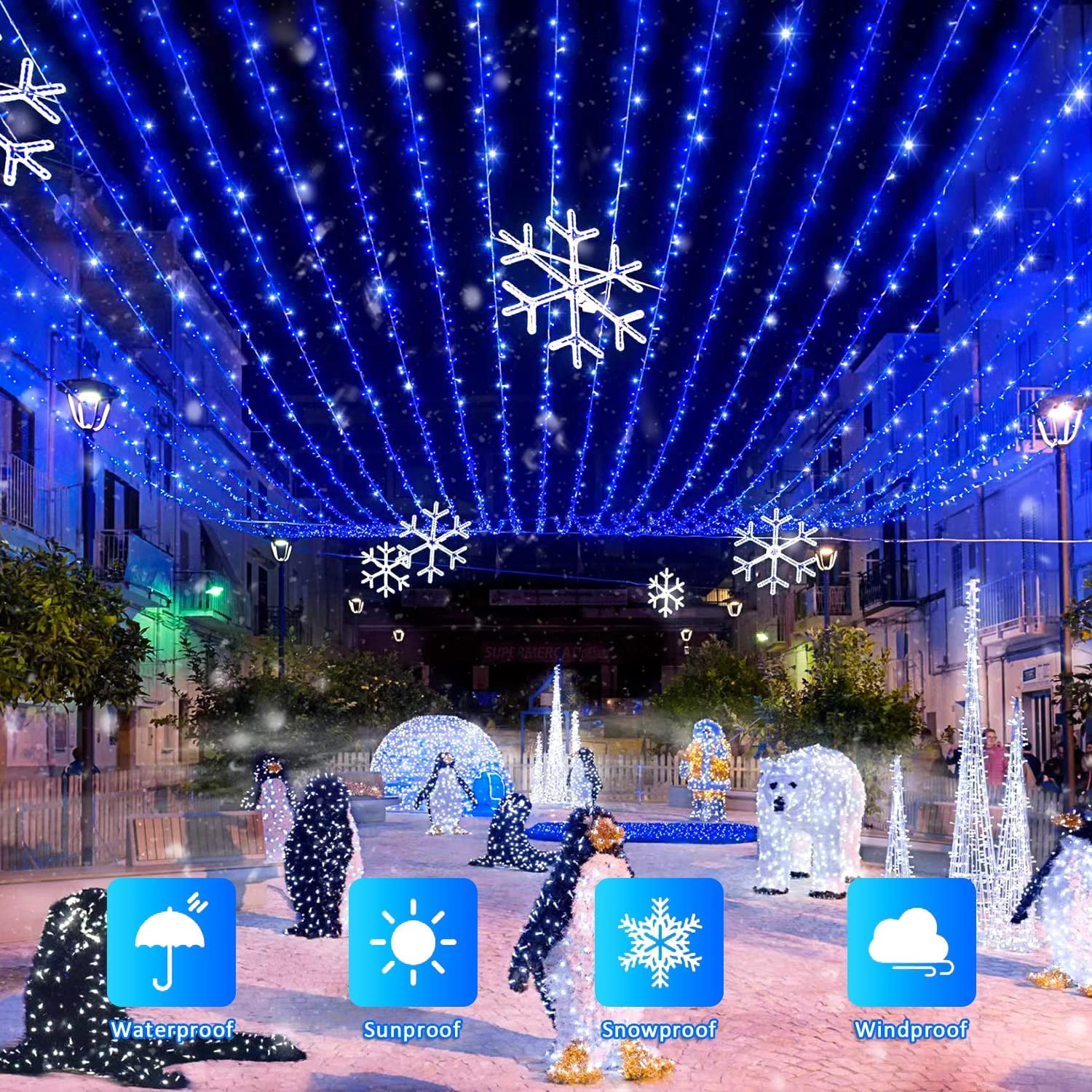 JMEXSUSS 2 Pack Blue Solar Christmas Lights, 100 LED 42.7ft Solar String Lights Outdoor Waterproof, 8 Modes Solar Lights for Christmas Tree, Halloween, Gardens, Party, Xmas, Outdoors