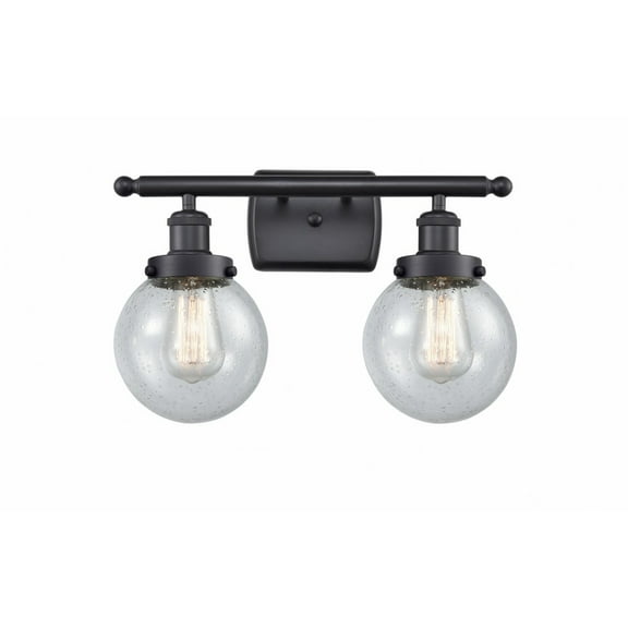 916-2W-BK-G204-6 Innovations Lighting Beacon - 2 Light Bath Vanity In Modern Style-11 Inches Tall and 16 Inches Wide-Matte Black Finish-Seedy Glass