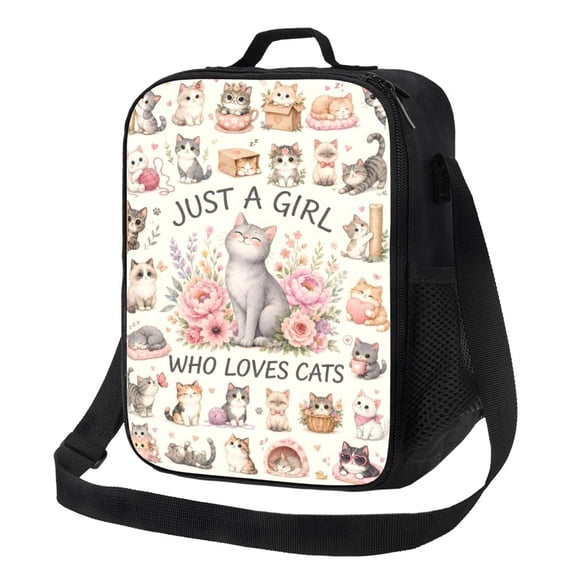 Cute Cat Lunch Bag Insulated Thermal Lunch Box with Shoulder Strap & Handle for Women and Men