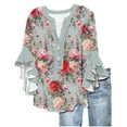 thumbnail image 2 of Delliss Womens 3/4 Length Sleeve Tops Summer Loose V-Neck T-Shirts Dressy Casual Ruffle Sleeve Tunic Blouses, 2 of 5