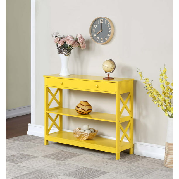 Drawer Console Table, Mustard Yellow Shelves
