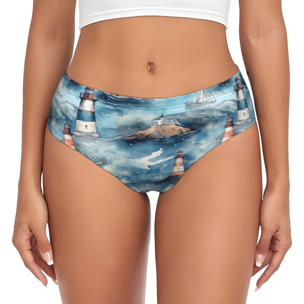 Fotbe Sea Marine And Lighthouse Calzones Estampados para Mujer – Ropa Interior de Algodón, Cómoda, Suave y Elástica-Large