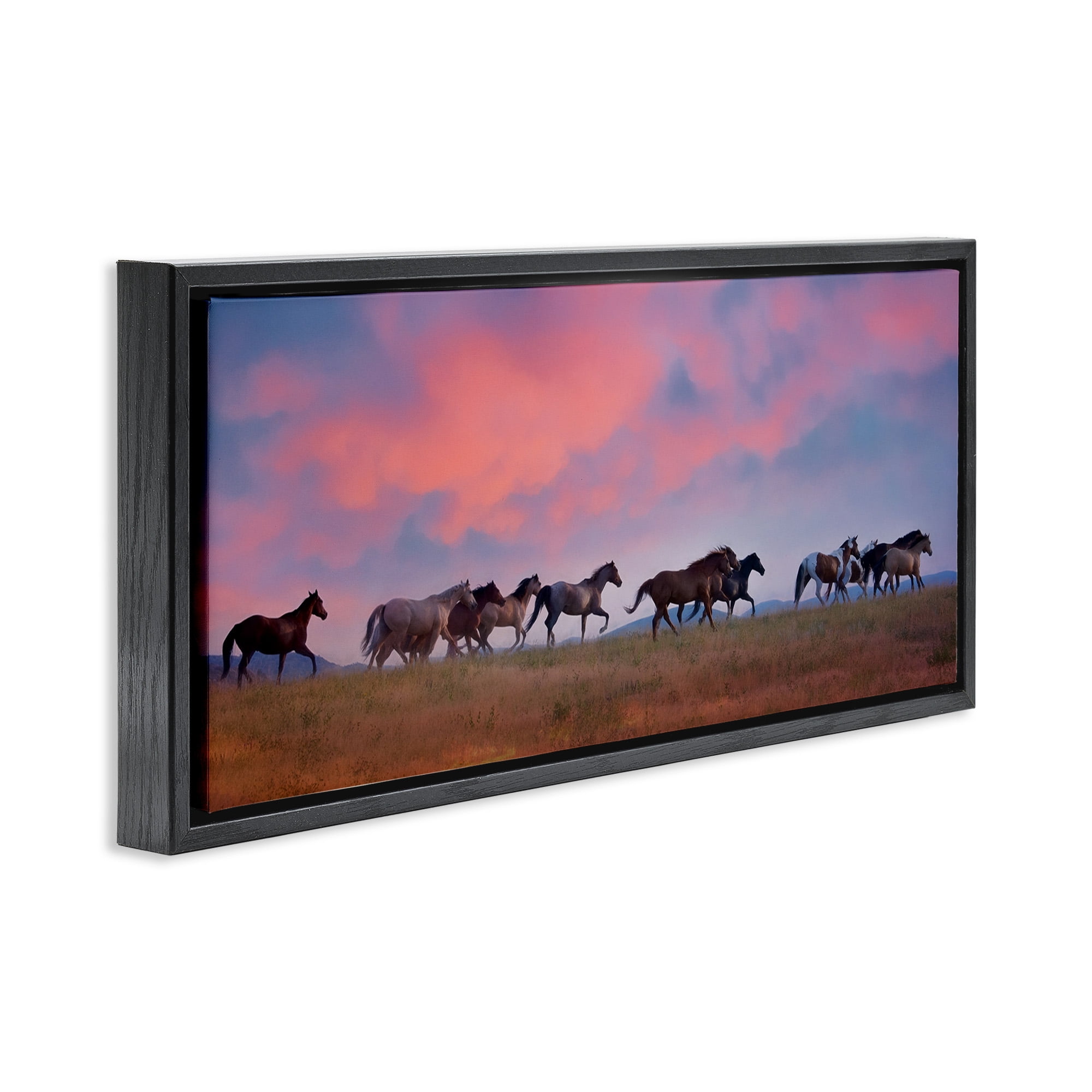 Stupell Industries Wild Horses at Sunset Animals & Insects Photography Black Floater Framed Canvas Art Print Wall Art, 25 x 11