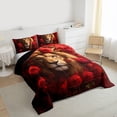 thumbnail image 3 of Feelyou 3D Wildlife Lion Full Size Comforter Sets, Red Rose Flower Bedding Comforter Set, Couple Lover Men Women Reversible Bedding Sets, Lightweight Room Decor, 3 Pieces, 3 of 8