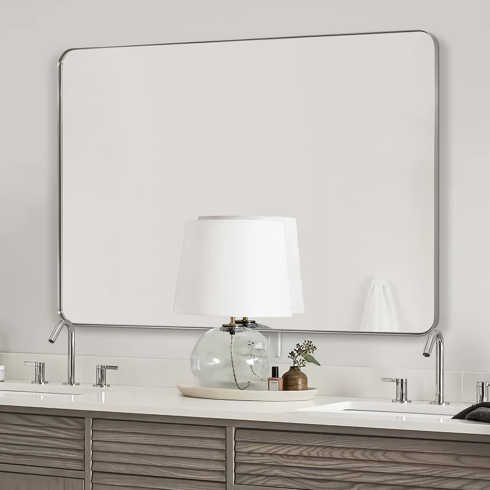ANDY STAR 36”x48”Brushed Nickel Mirror for Bathroom, Rounded Rectangle