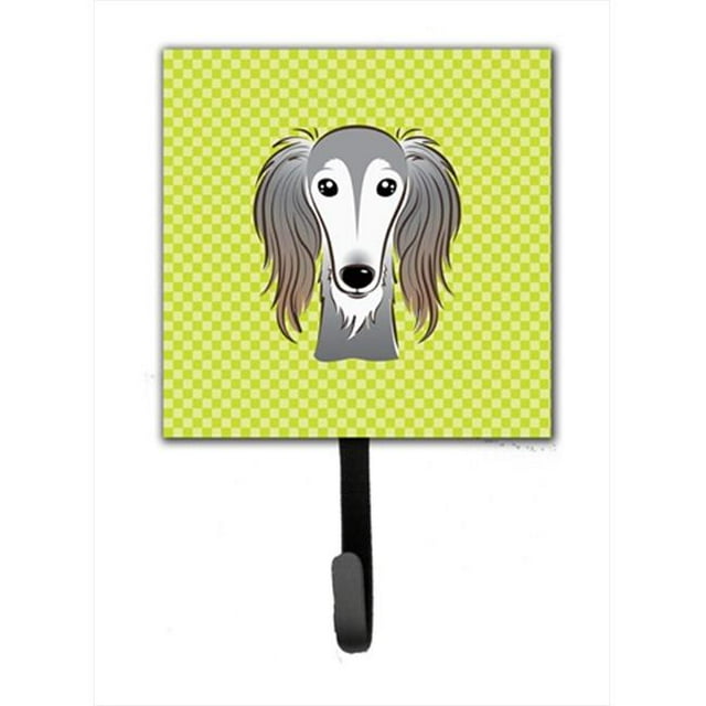 Checkerboard Lime Green Saluki Leash Or Key Holder, 4.25 W x 7 H In.