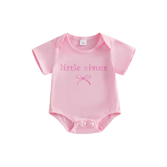 BemeyourBBs Toddler Baby Girl Little Sister Big Sister Matching Outfit Sweet Pink Summer Clothes Newborn Infant Romper Short Sleeve Bow Letter Embroidery T Shirt Tee Tops
