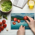 thumbnail image 4 of Nature Cutting Board, Flowing River Rapids Cloudy Snowy Mountain Forest Trees Wildlife Theme, Decorative Tempered Glass Cutting and Serving Board, Small Size, White Green Grey, by Ambesonne, 4 of 5