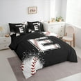thumbnail image 3 of Manfei Baseball Sport Bedding Comforter Set 7pcs for Kids Teens, Black White King Bedding Sets, Monogrammed Letter E Bed Sheets, Microfiber Bedroom Decor, 3 of 8